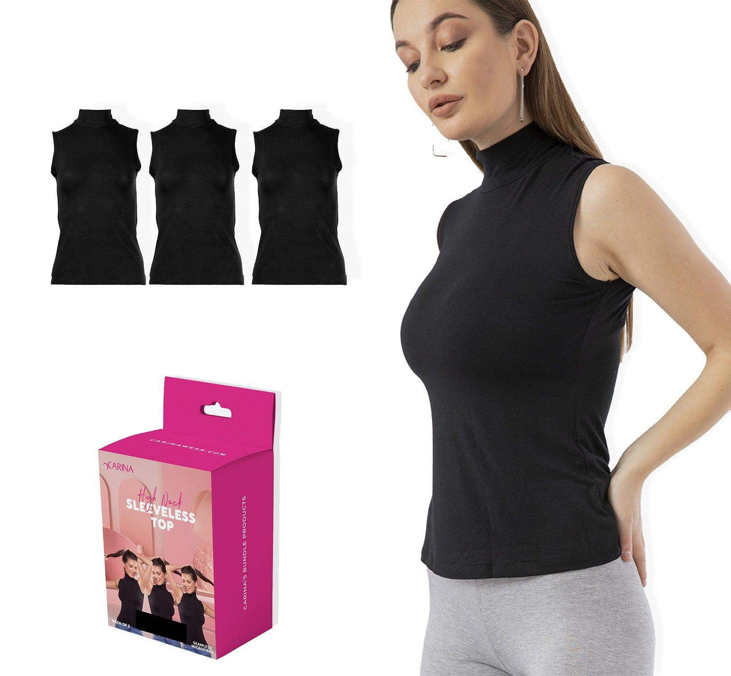 High Neck Seamless Microfiber Sleeveless Top (Pack of 3) - Carina - ÙƒØ§Ø±ÙŠÙ†Ø§