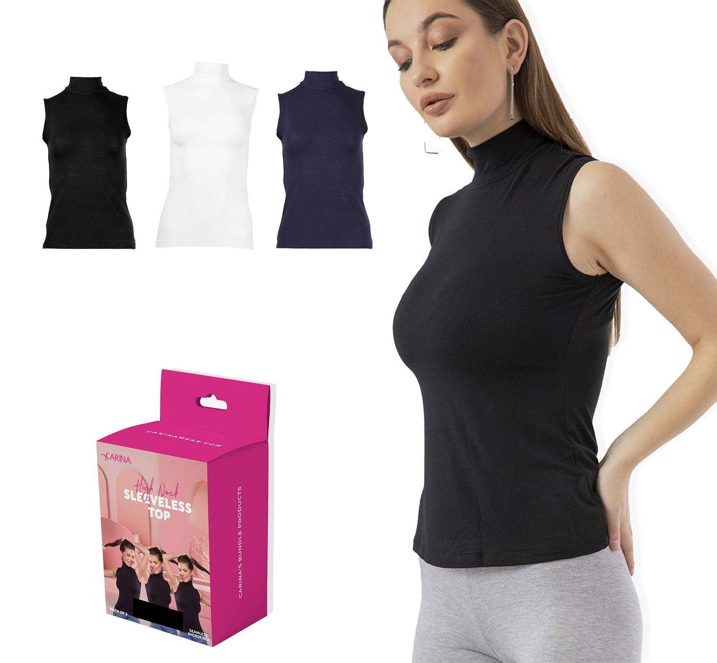 High Neck Seamless Microfiber Sleeveless Top (Pack of 3) - Carina - ÙƒØ§Ø±ÙŠÙ†Ø§