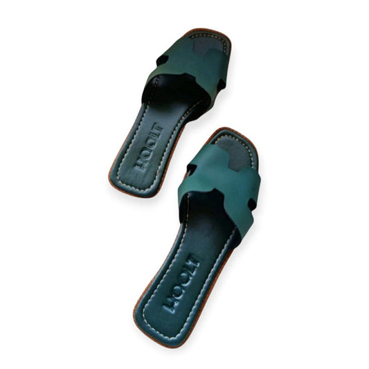 Faux leather H-Chic Slides Slipper - Dark Green