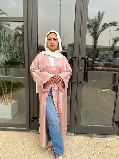 Metallic Satin Plain Kaftan – Dusty Pink