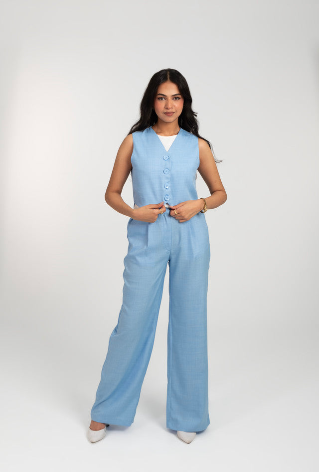 Linen Waist Coat And Pants Set