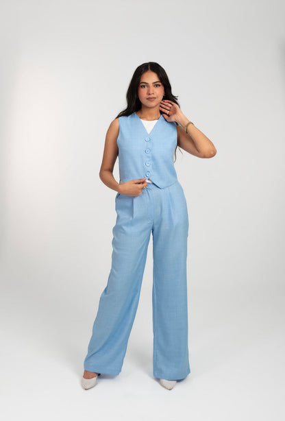 Linen Waist Coat And Pants Set