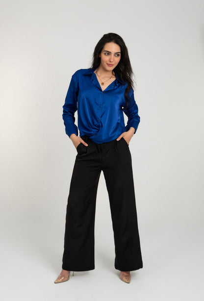 Satin Long Sleeve Solid Shirt