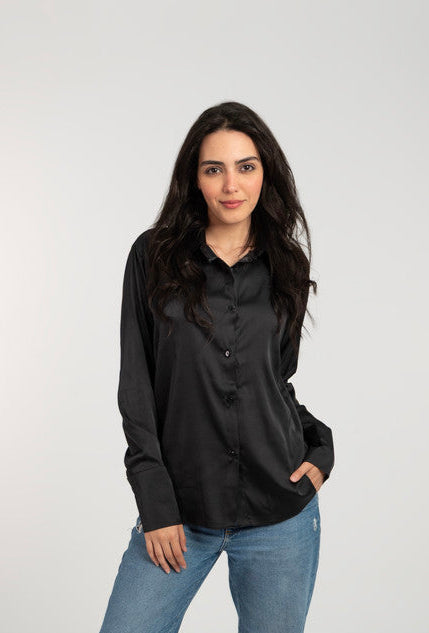 Satin Long Sleeve Solid Shirt