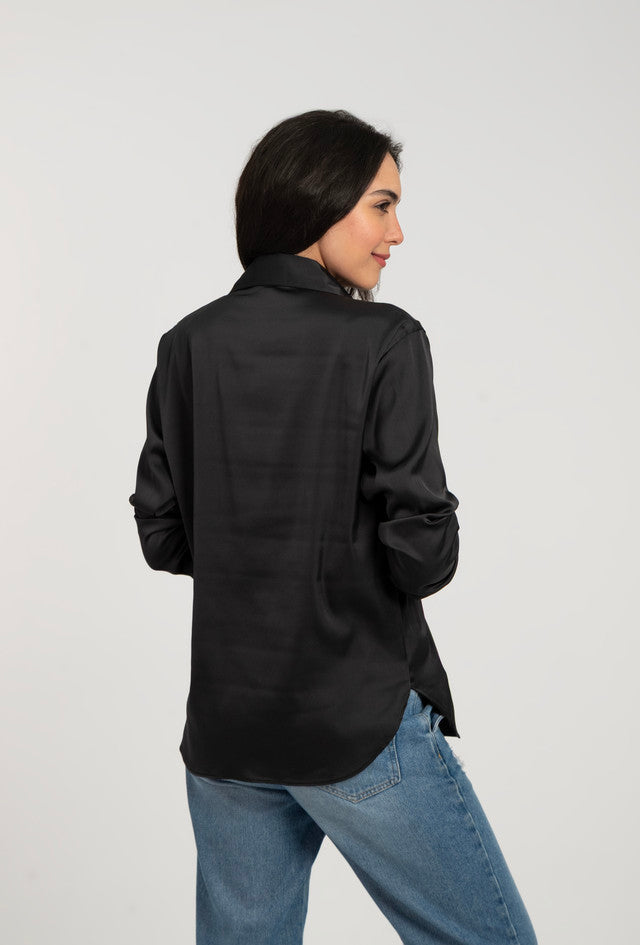 Satin Long Sleeve Solid Shirt