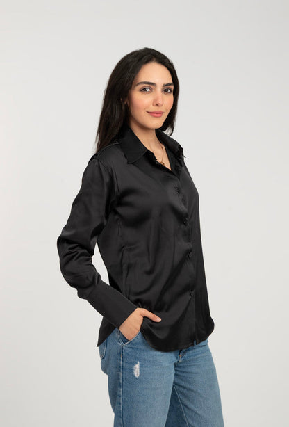 Satin Long Sleeve Solid Shirt