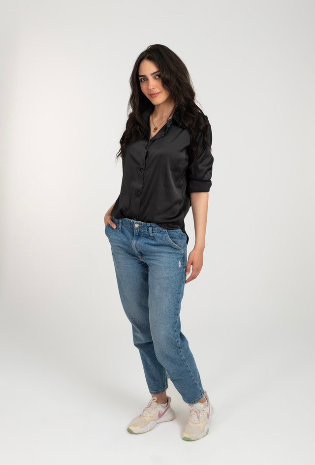 Satin Long Sleeve Solid Shirt