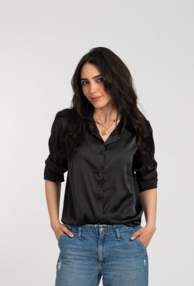 Satin Long Sleeve Solid Shirt