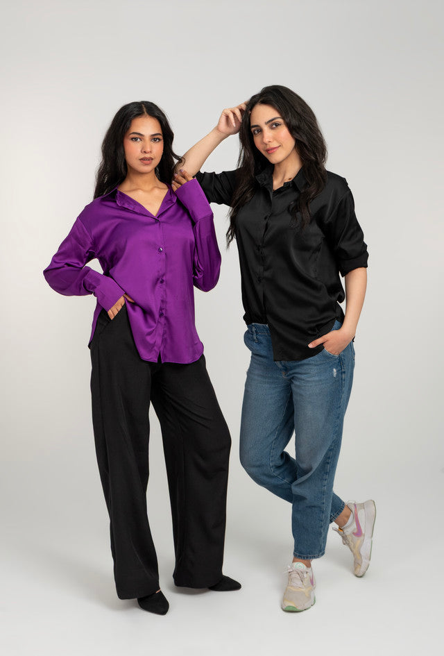 Satin Long Sleeve Solid Shirt