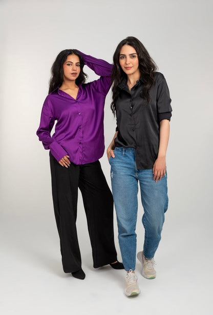 Satin Long Sleeve Solid Shirt