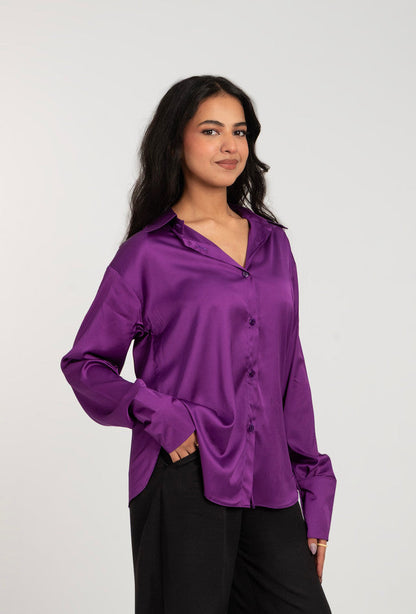 Satin Long Sleeve Solid Shirt