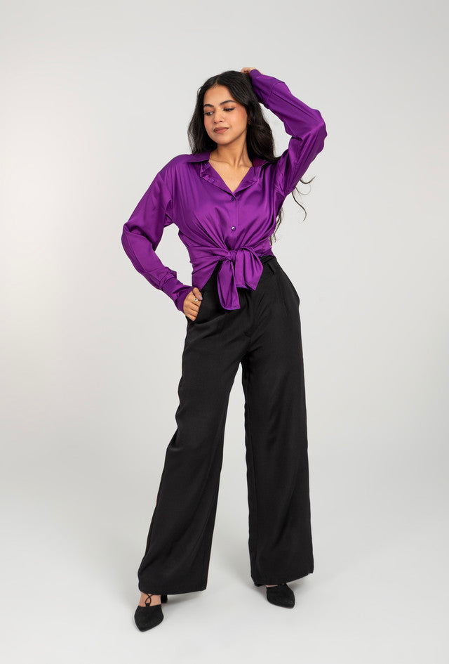 Satin Long Sleeve Solid Shirt