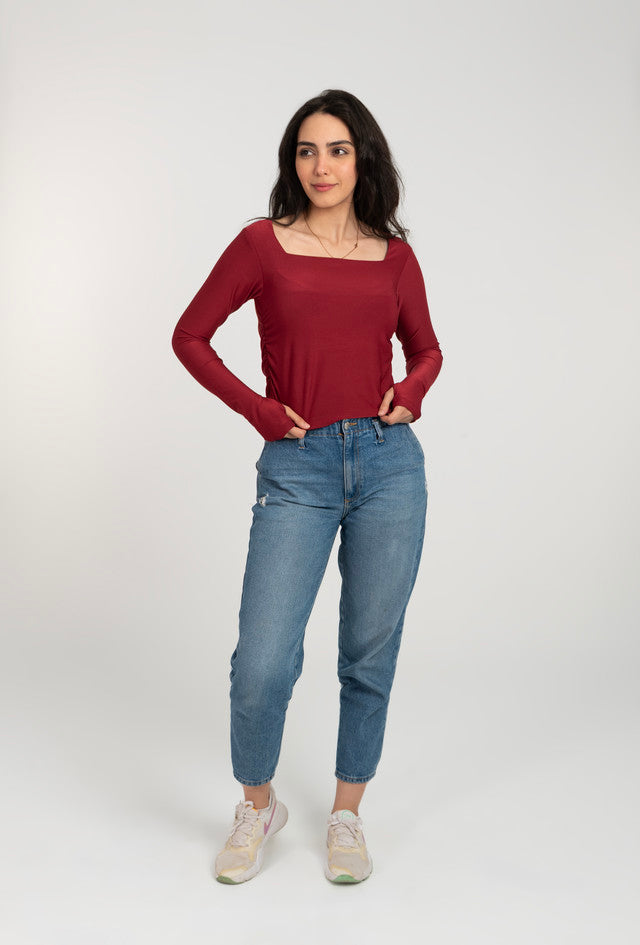 Square Neck Long Sleeve Top