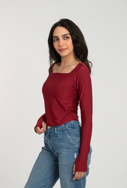 Square Neck Long Sleeve Top