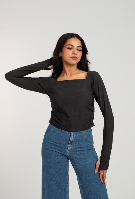 Square Neck Long Sleeve Top