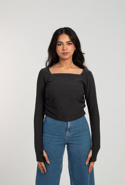 Square Neck Long Sleeve Top