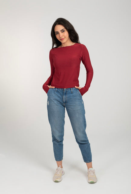 Boat Neck Long Sleeve Top