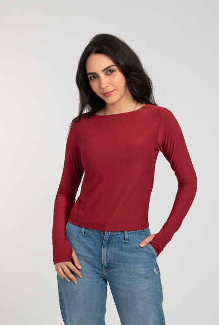 Boat Neck Long Sleeve Top
