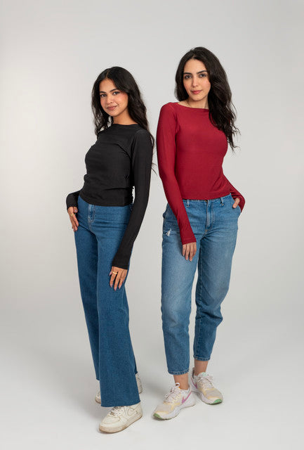 Boat Neck Long Sleeve Top