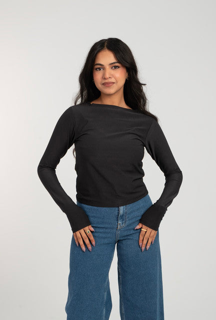 Boat Neck Long Sleeve Top