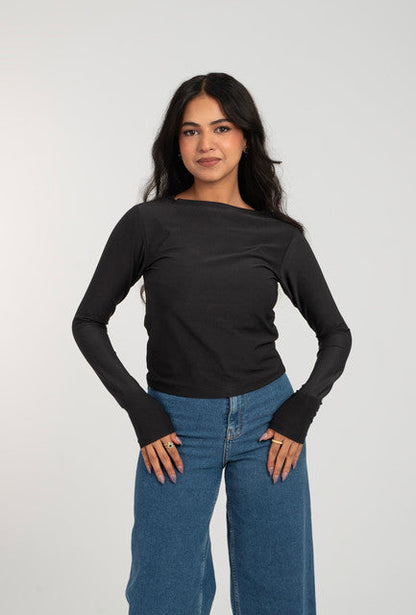 Boat Neck Long Sleeve Top