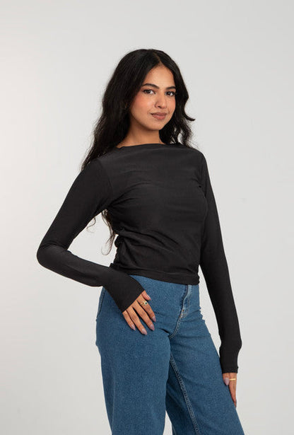 Boat Neck Long Sleeve Top