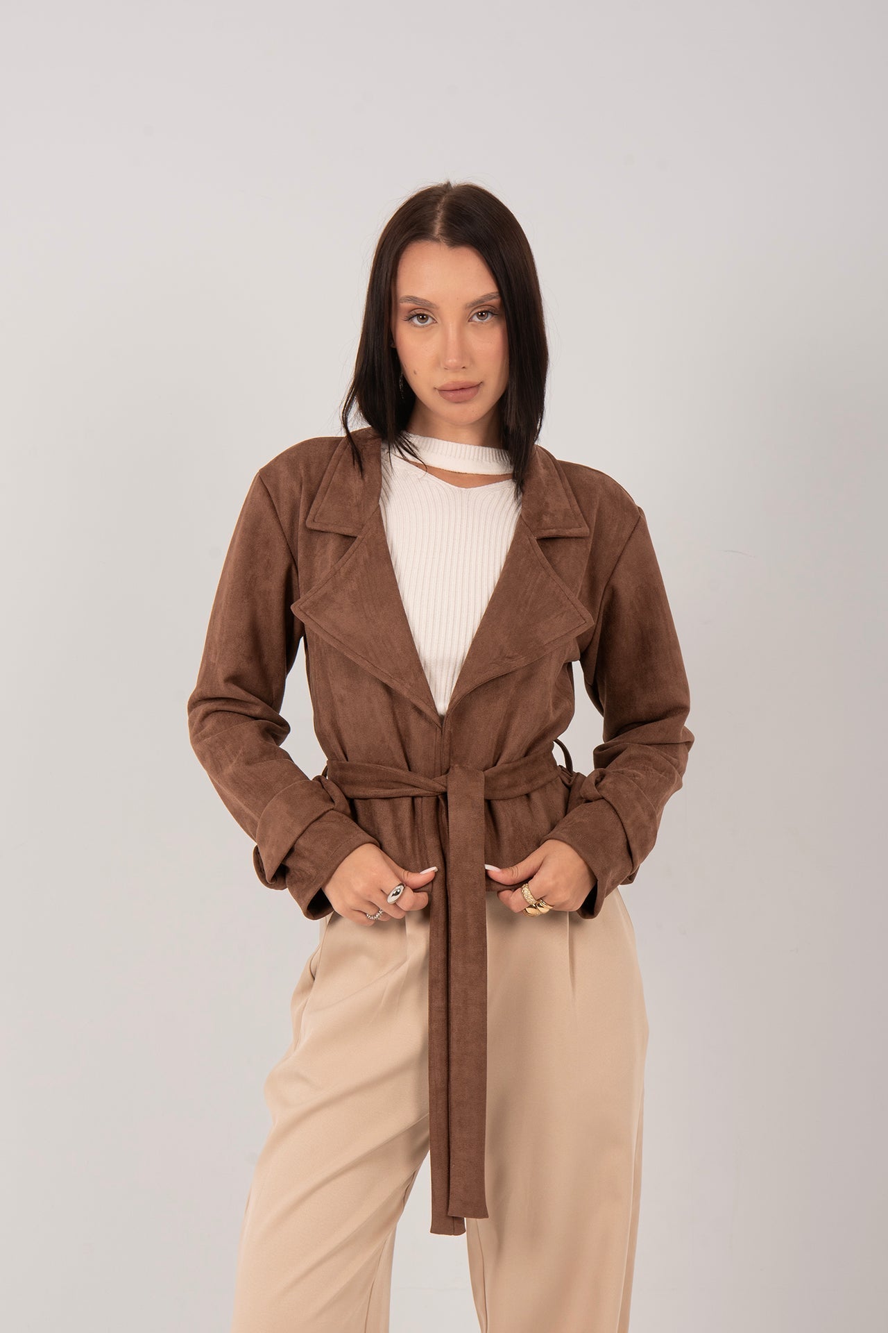Suede Belted Cropped Jacket