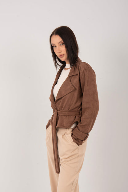 Suede Belted Cropped Jacket