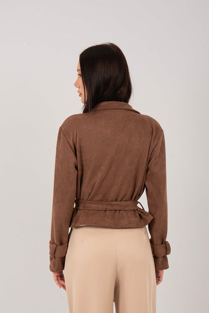 Suede Belted Cropped Jacket