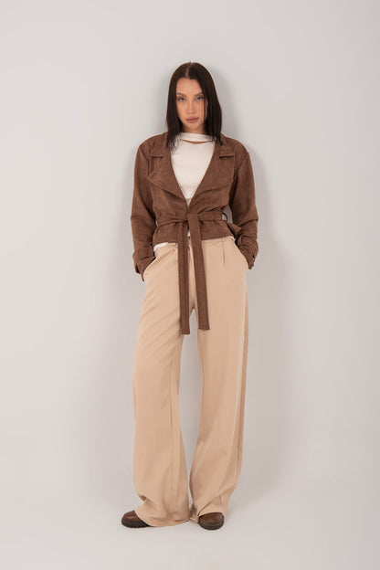 Suede Belted Cropped Jacket