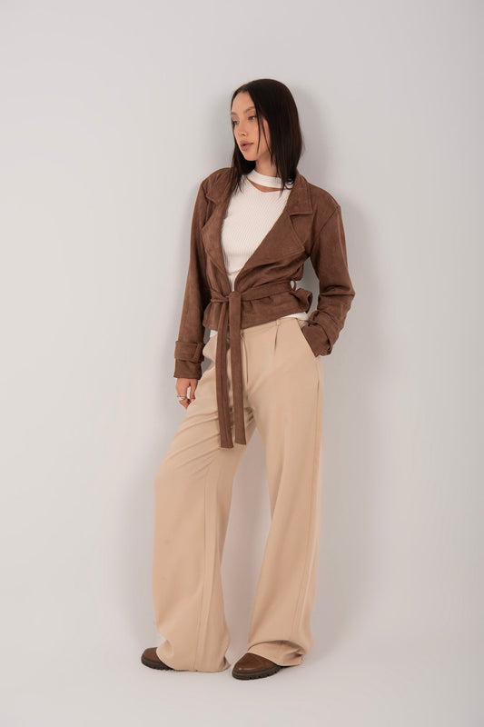 Suede Belted Cropped Jacket