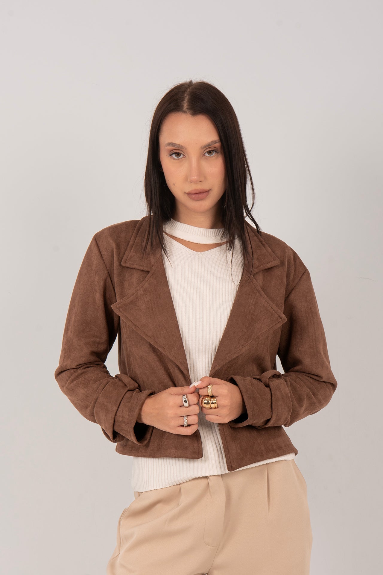 Suede Belted Cropped Jacket