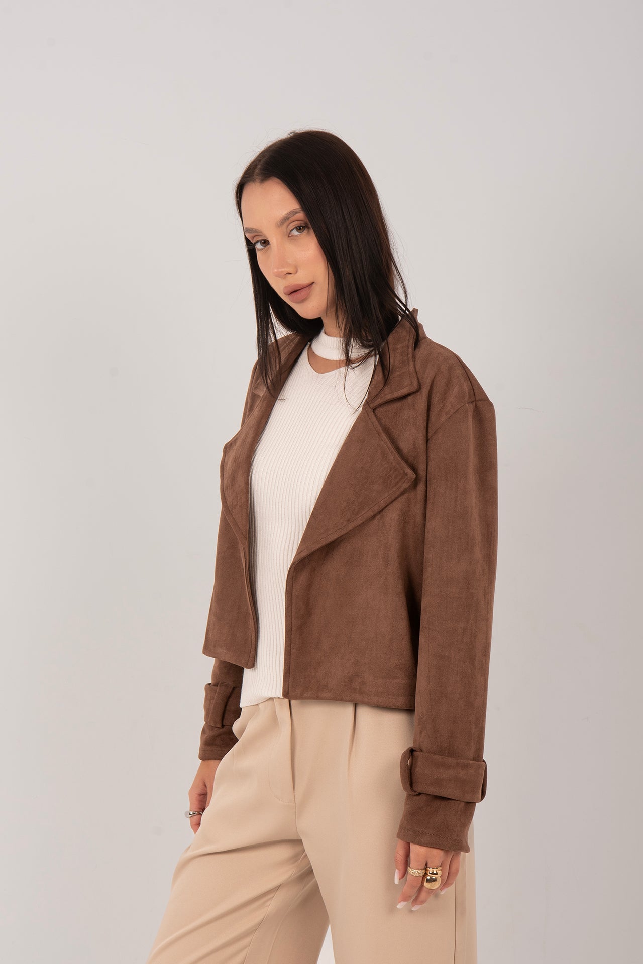 Suede Belted Cropped Jacket