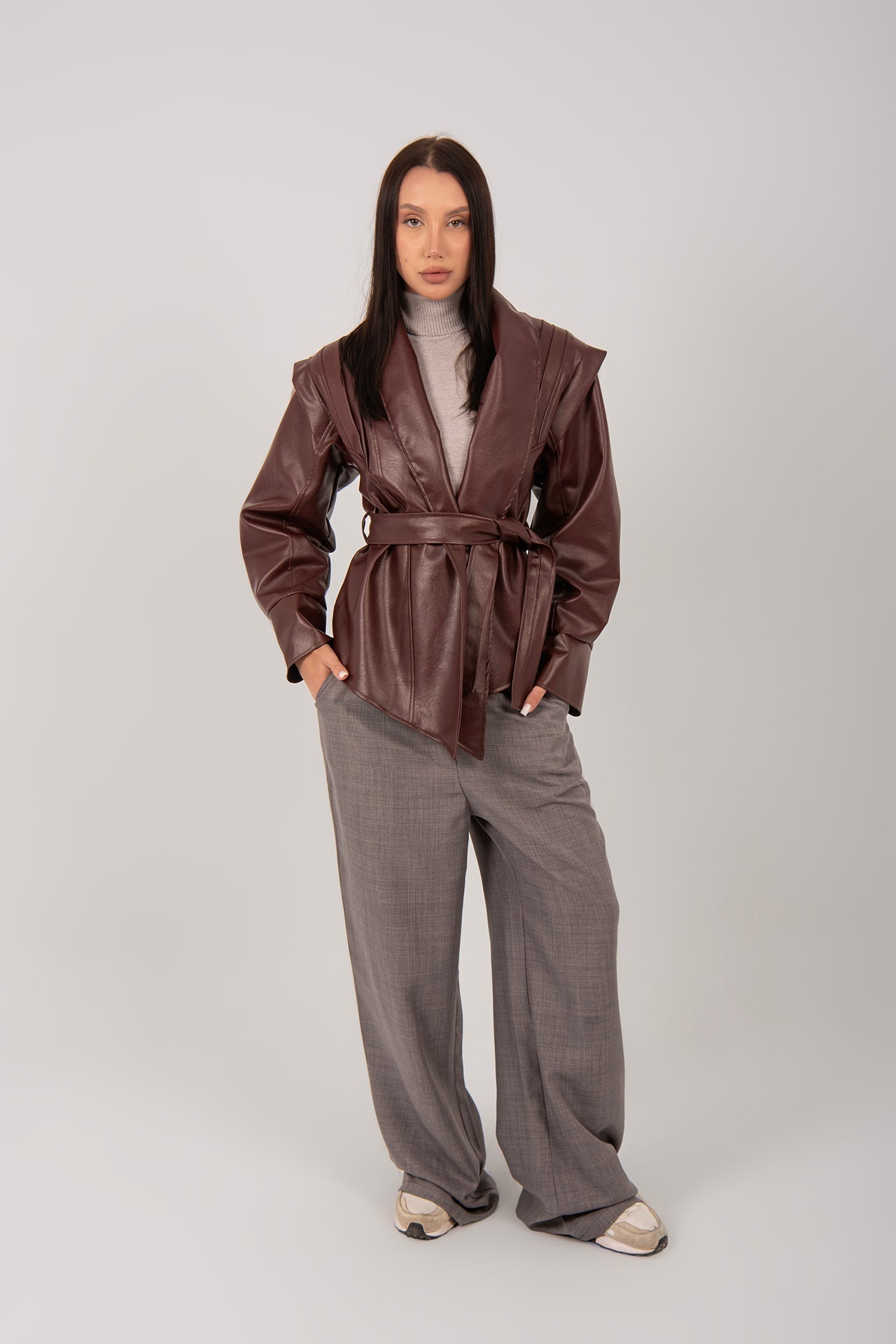 Faux Leather Wrap Jacket