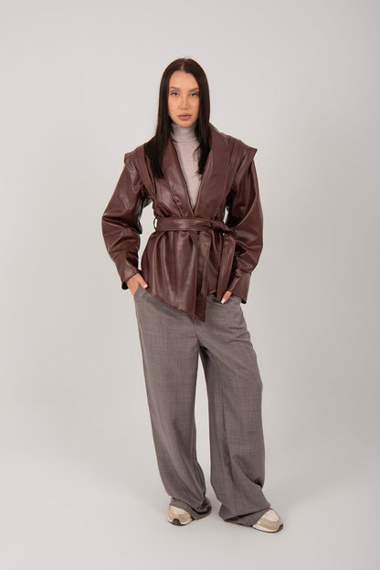 Faux Leather Wrap Jacket