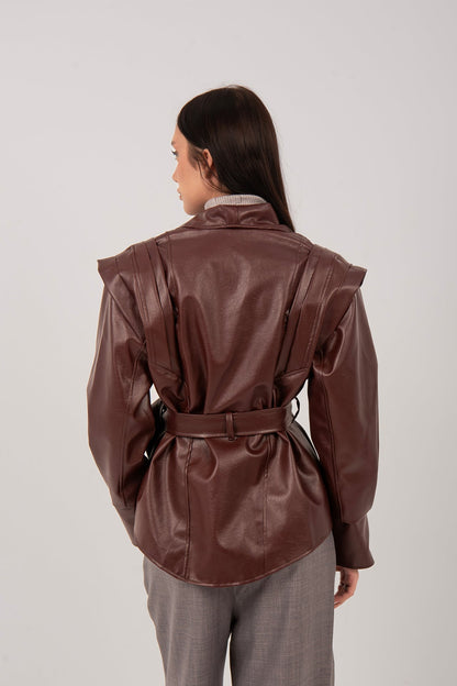 Faux Leather Wrap Jacket