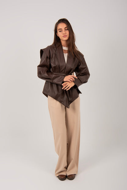 Faux Leather Wrap Jacket