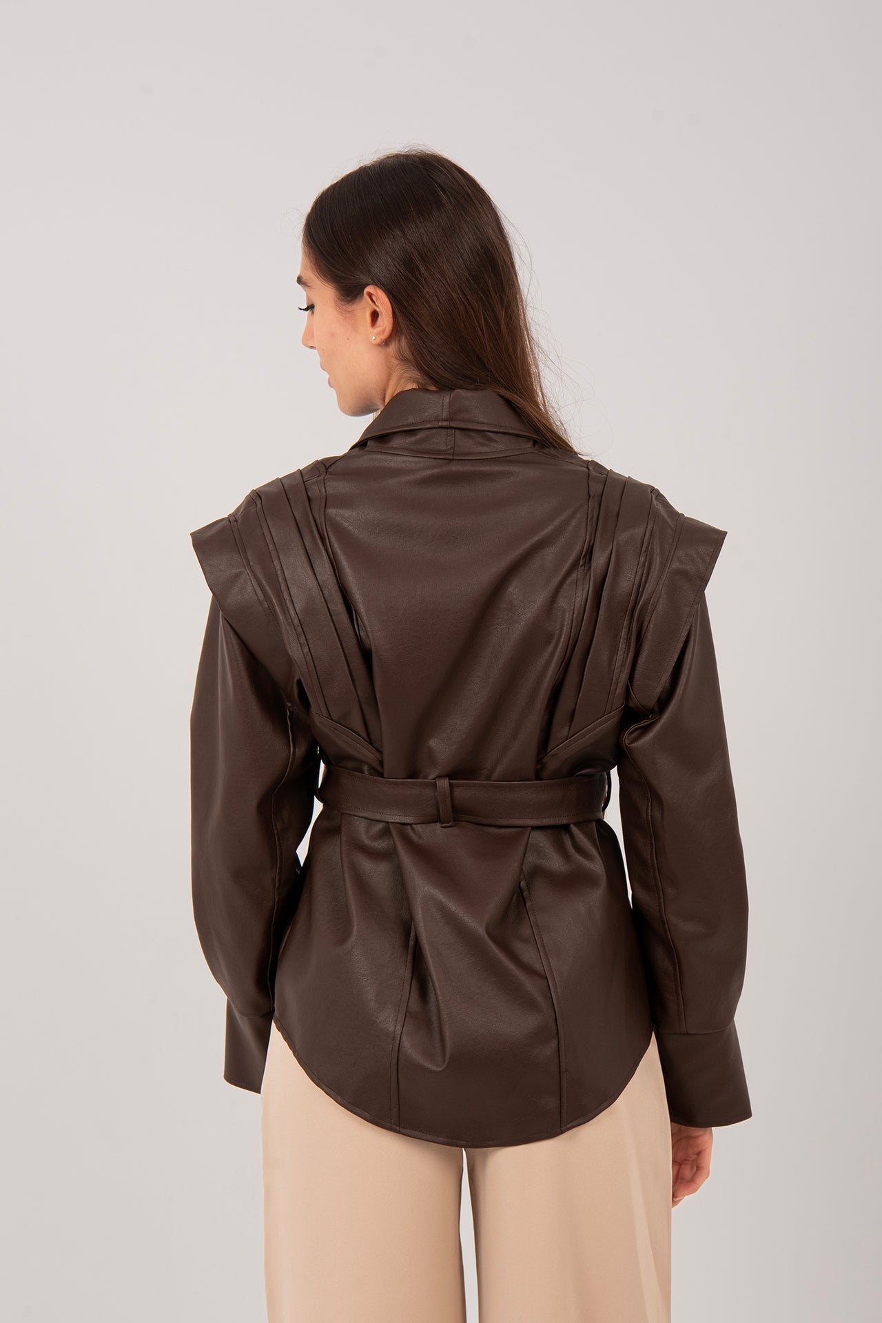 Faux Leather Wrap Jacket