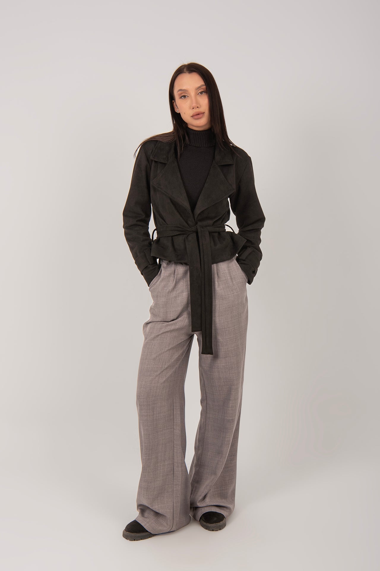 Suede Belted Cropped Jacket