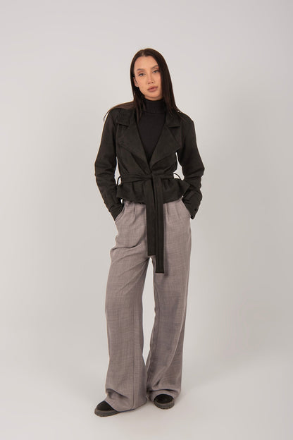 Suede Belted Cropped Jacket