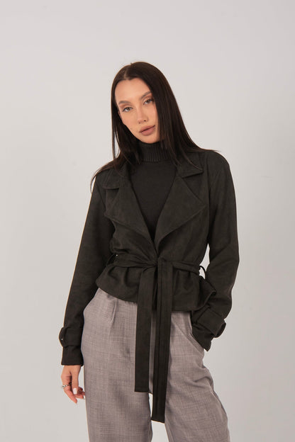 Suede Belted Cropped Jacket