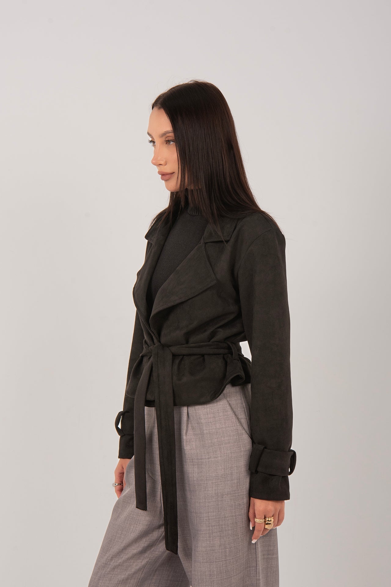 Suede Belted Cropped Jacket