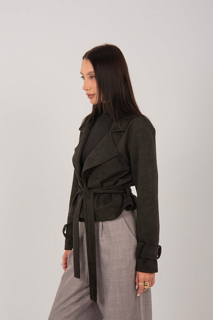 Suede Belted Cropped Jacket