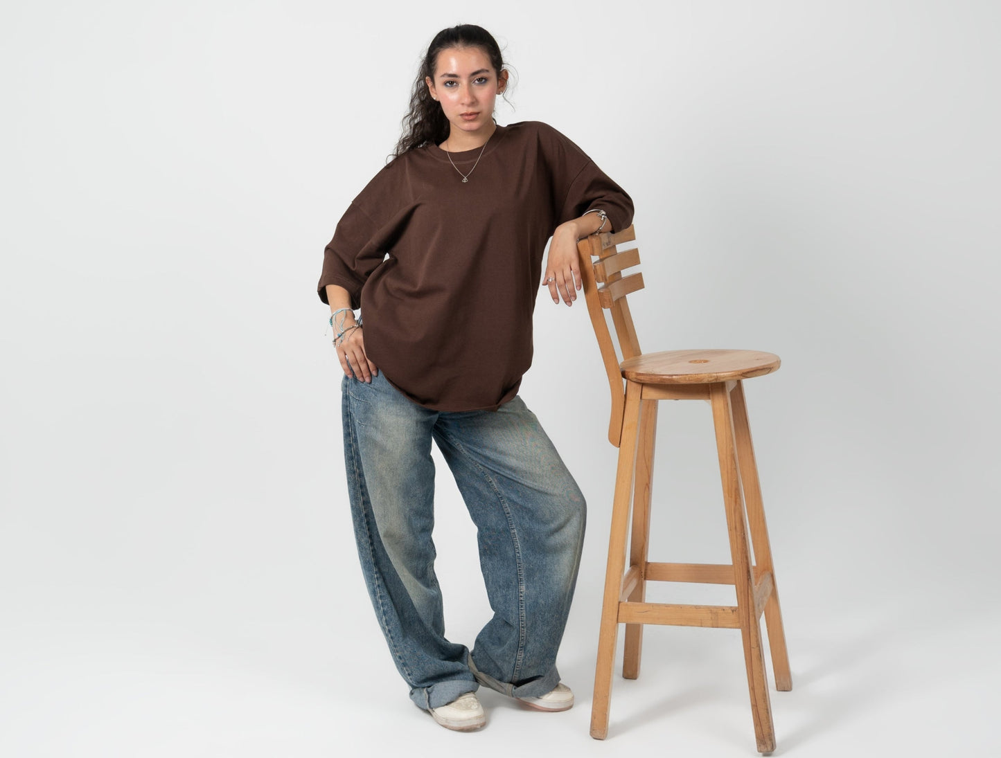 Cotton Solid Oversized T-Shirt – Brown