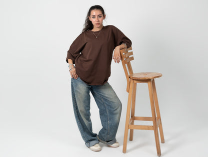 Cotton Solid Oversized T-Shirt – Brown