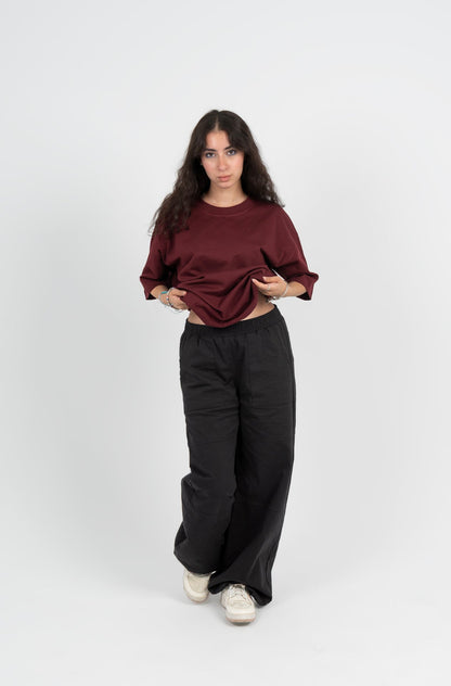 Gabardine Wide Leg Baggy Pants