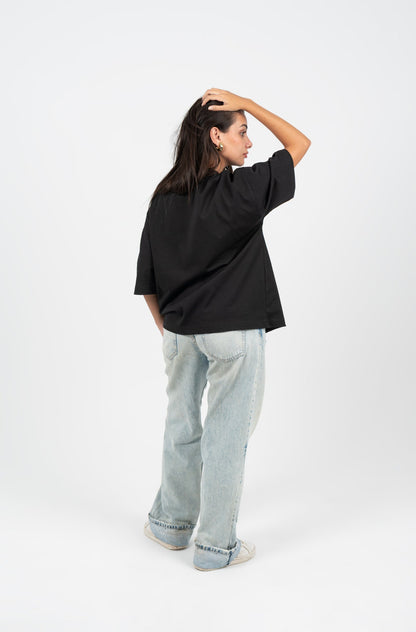 Cotton Boxy Fit Oversized T-Shirt – Black