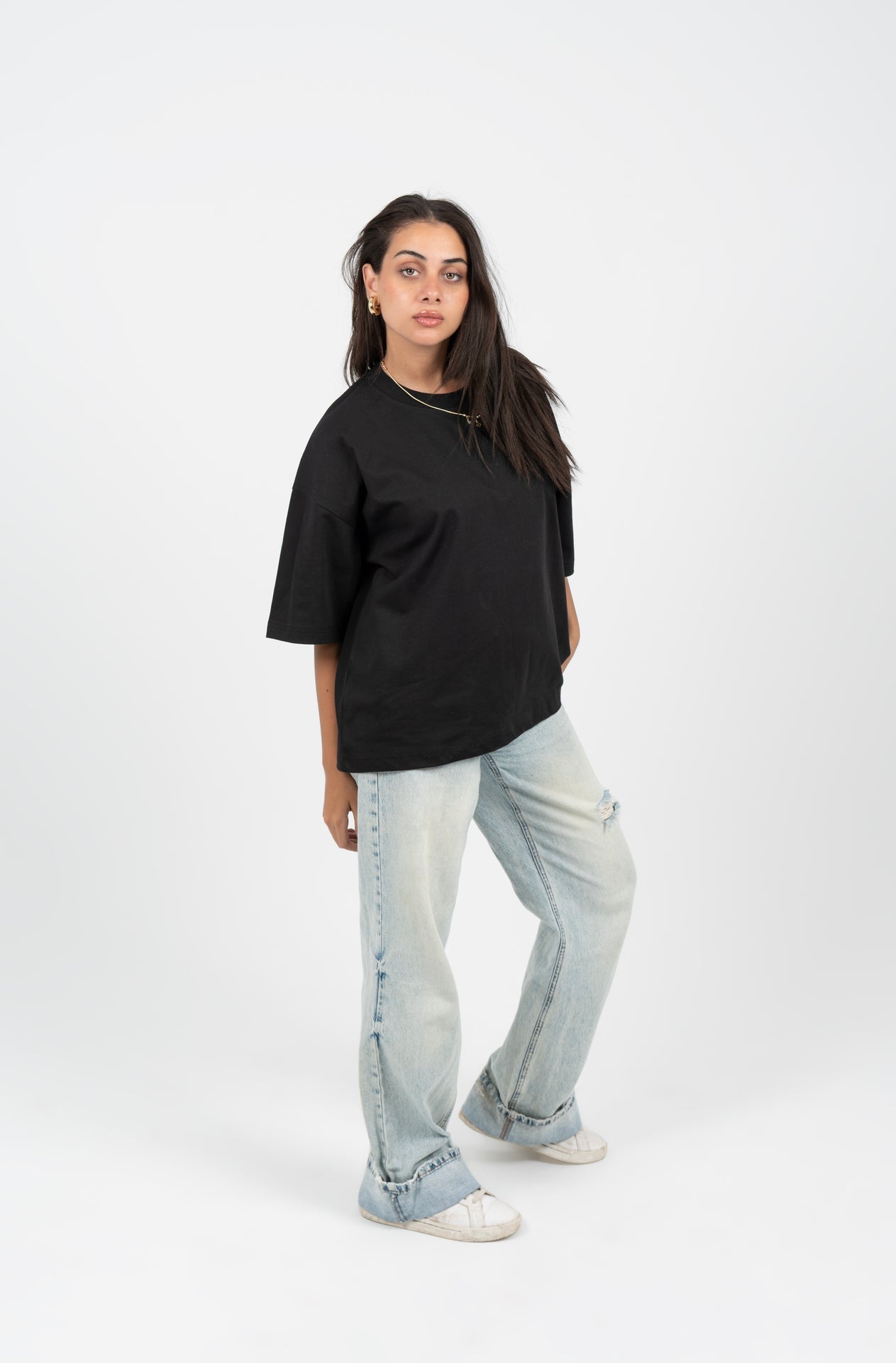 Cotton Boxy Fit Oversized T-Shirt – Black