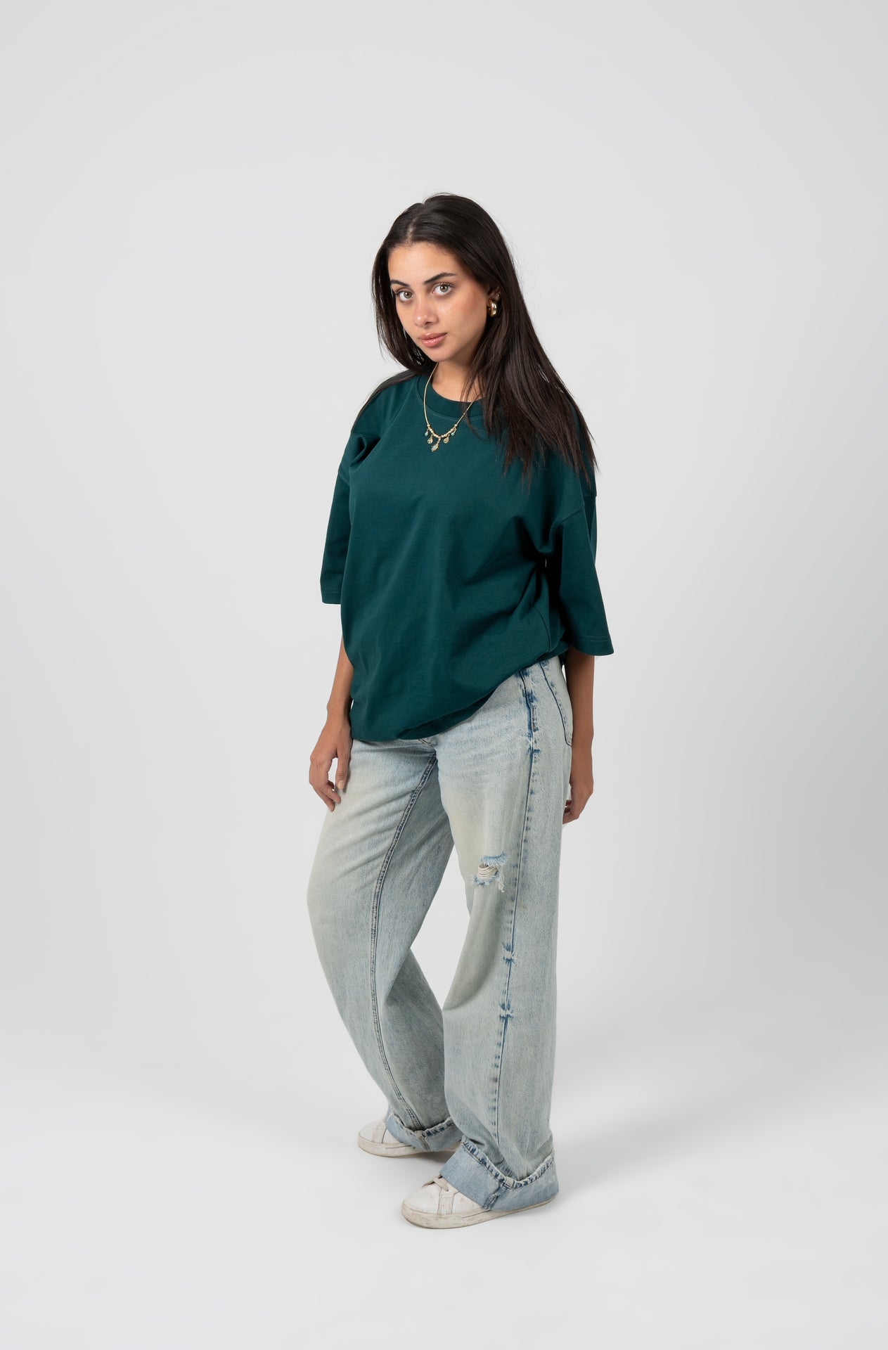 Cotton Solid Oversized T-Shirt – Dark Green
