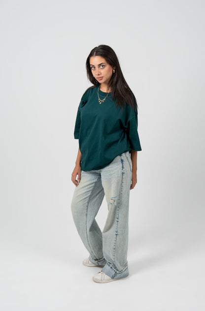 Cotton Solid Oversized T-Shirt – Dark Green